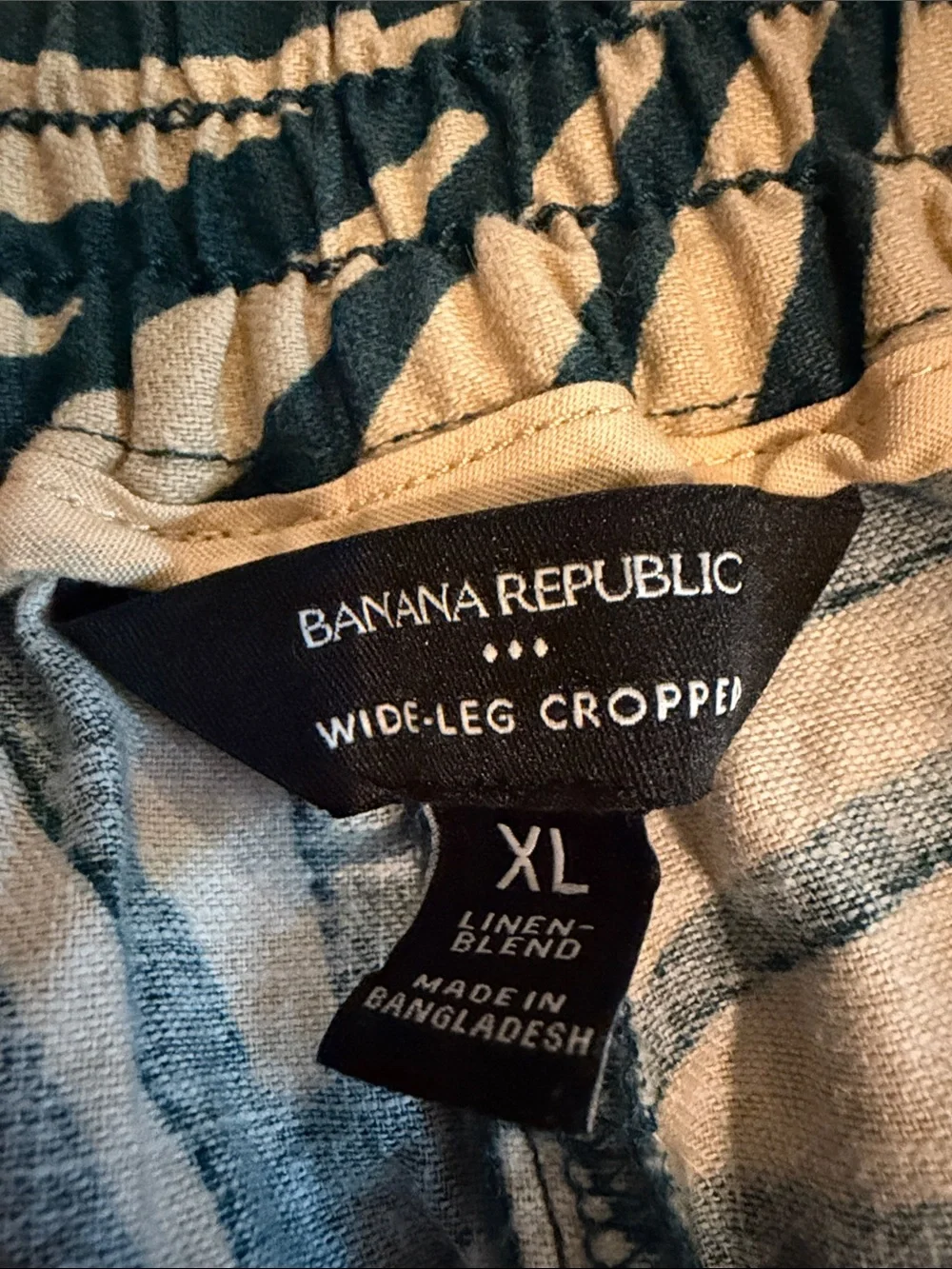 Banana Republic Wide Leg Cropped Ankle Pant Palm Fern Dark Green XL Linen/Cotton